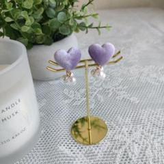 （一点物）ふわふわハートとじゃらじゃらパールのイヤリング♪♡