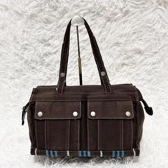 【美品】バーバリー　ブルーレーベル トートバッグ ホースロゴ キャンバス バーバリーブルーレーベル】トートバッグ キャンバス ホースロゴ