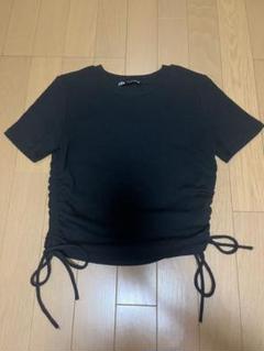 ZARA 黒 半袖 サイドギャザー トップス