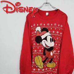 90s ディズニー 希少 ミッキーマウス スウェット レッド XL 古着
