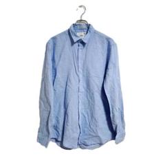 ZARA シャツ 長袖 ブルー リネン混 L リネン 薄手 春夏 涼しい
