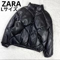 美品 ZARA フェイクレザー パフジャケット 黒 XL オーバーサイズ 中綿 美品 現行 ZARA フェイクレザー パフジャケット オーバーサイズ
