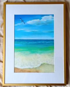 オイルパステル画（25cm）原画 オイルパステル原画 水平線ににじむ 絵画 Hidamari art 通販