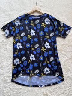 グラニフ 花柄 ビーチ映え 海 リゾート 半袖Tシャツ ブルー 青