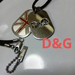 D&G ダブルプレートブラウン革チェーン62センチユニオンジャック ネックレス
