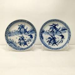 SHU PAN W179-3 清朝 古染付青花人物 鉢 康熙年製 2枚　I SHU PAN様専用 W179-3 清朝 古染付青花人物 鉢 康熙年製 2枚 I