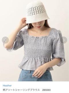 Heather 花柄シャーリングブラウス　ブルー