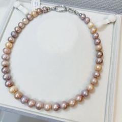 本真珠 天然パールネックレス 無調色パープル　47cm エジソンパール ミラー調