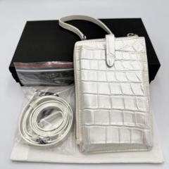 未使用/定価31万 パールホワイト ショルダーウォレット クロコダイル 2WAY