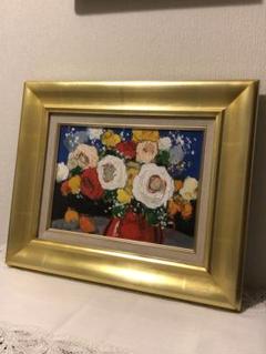 パリコレクション 油彩画 花 金色フレーム廣瀬功作花 絵画