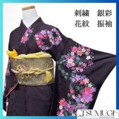 刺繍　銀彩　桜花模様　花紋　花輪　振袖　着物　104a p