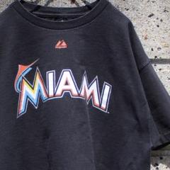 Majestic × MIAMI Marlins 黒ベース 古着 チームTシャツ