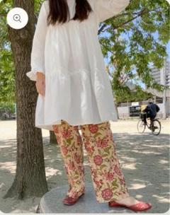 SUKOBURUブロックプリントイージーパンツ　新品未使用ブラウン花柄コットン