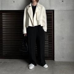 LOHEN ノーカラーテントシルエットコート ブラック フレア