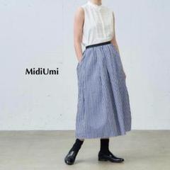 MidiUmi チェックタックギャザースカート　ネイビー　サイズF MidiUmi チェックタックギャザースカート ネイビー サイズF
