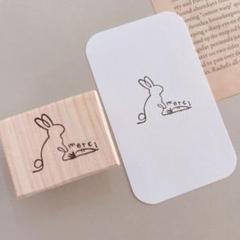 消しゴムはんこ　シンプルうさぎメルシーはんこ　持ち手付きのサムネイル