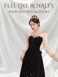 S　ロングドレス　ブラック　結婚式　ビジュー　スパンコール　2次会　上品