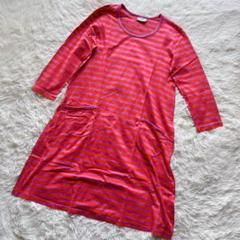 美品 marimekko マリメッコ ボーダーワンピース 7分袖 XS ピンク