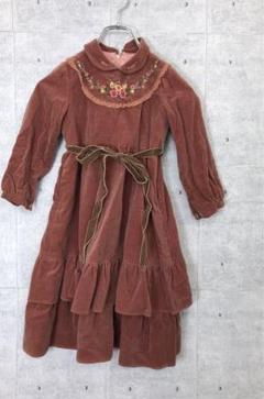 昭和レトロ キッズ古着 SHIRAKABA リボン ローズ刺繍入 フリルワンピ