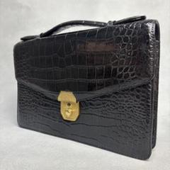 美品✨クラッチバッグ クロコ型押し レザー シャイニング ゴールド金具