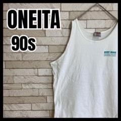 90s ONEITA シングルステッチ タンクトップ 背面プリント 雰囲気抜群