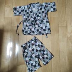 甚平 100cm 黒白チェック柄　トンボ　水風船