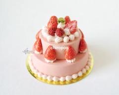 1/12 ミニチュア デコレーション 2段ケーキ ドールハウス スイーツ お菓子