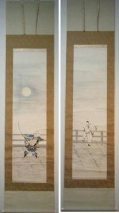 【真作】掛軸　双幅　弁慶と牛若丸　逸品　共箱入　O16 m41323301346_1.jpg?1727938959
