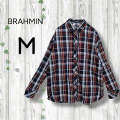 ブラーミン　brahmin　コットンリネンシャツ　薄手ブラウス　チェック　紺　赤
