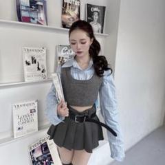 【最終価格】grayクロップドシャツ×ベストset elmyu M ダーリッチ
