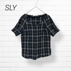 SLY スライ✨チェックブラウス シャツ パフスリーブ リネン混 free