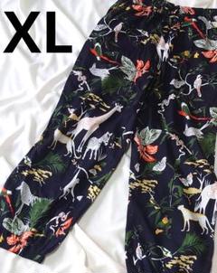 新品☆レディース ゆったり パンツ エスニック アニマル 総柄 総ゴム 黒