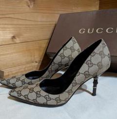 美品 GUCCI パンプス ハイヒール キャンパス地 ベージュ ロゴ 35C 美品 GUCCI パンプス ハイヒール キャンパス地 ベージュ ロゴ