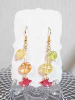ハンドメイド　ヨーヨー　金魚　ピアス　お祭り　イエロー　オレンジ　セット　レジン