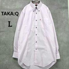 タカキュー スリムフィット　シャツ　長袖　ノーアイロン　L　ボタンダウン　薄水玉