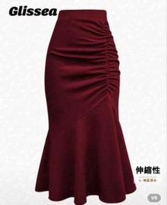 SHEIN Glissea ソリッドプリーツ フィッシュテール バーガンディXL