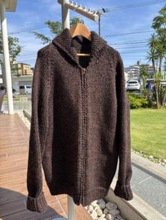 60s ビンテージカウチンニット 無地 紺×茶 ミックスウール L-XL 60s ビンテージカウチンニット 無地 紺×茶 ミックスウール L-XL