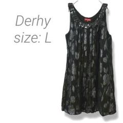 【ルネデリ】Derhy ✨良品✨花柄ノースリーブドレス スパンコール Lブラック