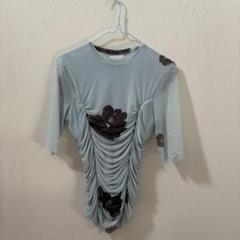 ganni tシャツ 半袖 シースルー セカンドスキン チュール 花 水色 ganni tシャツ 半袖 シースルー セカンドスキン チュール 花