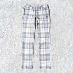 パーリーゲイツ　チェックパンツ　ツイルストレッチ　ゴルフ　白　灰　サイズ0