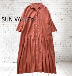 【SUN VALLEY】オックス切り替えシャツワンピース ギャザーMレンガ色