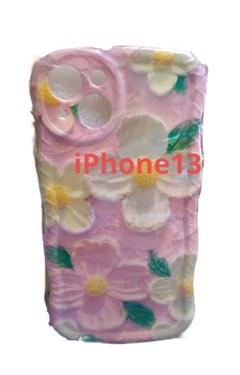 iPhone13 ケース ハード フラワー カラフル レトロ 油絵風 ピンク