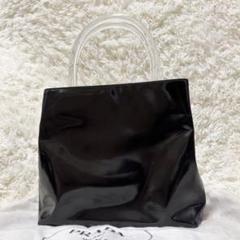 限定セール PRADA ブラック エナメル クリアハンドル ハンドバッグ プラダ バッグ