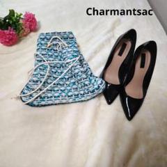 【かわいい☆入手困難☆Charmantsac】青　白　ツイードバッグ かわいい☆入手困難☆Charmantsac】青 白 ツイードバッグ - メルカリ