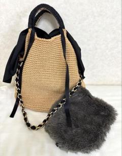 ビヨンドザリーフ2wayヘンプバッグ2点セットブラックカゴバッグチェーンゴールド ビヨンドザリーフ2wayヘンプバッグ2点セットブラックカゴバッグ