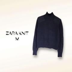 ザラ ZARA KNIT ニット セーター【M】ネイビー ハイネック ウール混