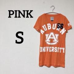 PINK【S】オレンジTシャツ AUBURN UNIVERSITYロゴ ピンク