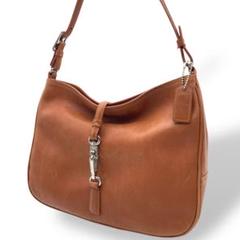 良品 COACH ショルダーバッグ レザー ブラウン ホーボー 肩掛け 7778