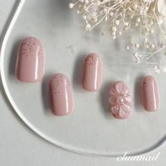 【着画あり】ネイルチップ　ぷっくりフラワー　ワンカラー　ピンク　シンプル　可愛い
