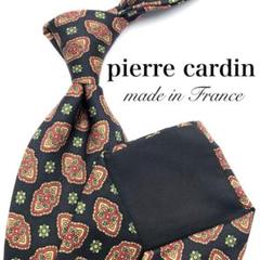 【美品】pierre cardin 花柄 小紋柄 Pマーク ブラック 黒 茶
